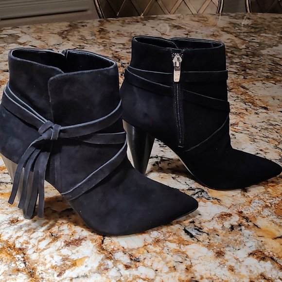 Women's Marc Fisher Frenchy black leather/ suede booties SZ 6.5M 3 3/4" heel PO - Picture 14 of 16